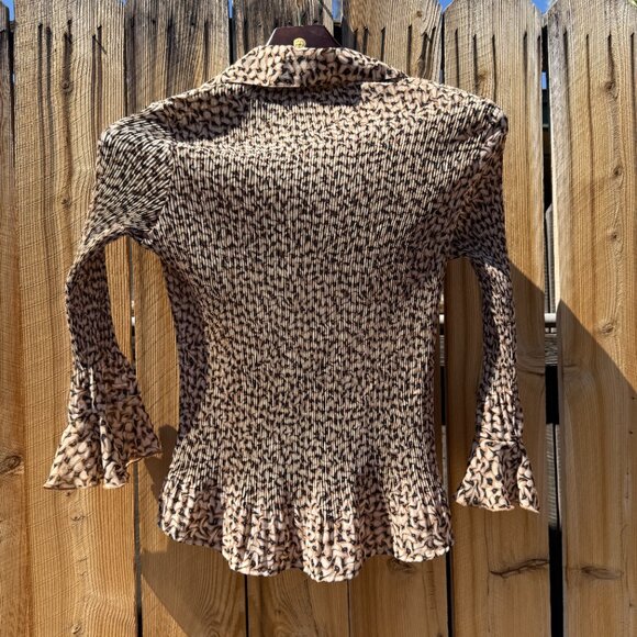 PRICE FIRM Y2K Blouse Vintage Dressbarn Brown Pleated Button Down Flare Top M/L - Picture 9 of 11